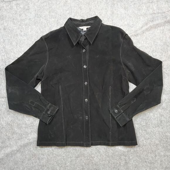 Vintage Bushwacker Jacket Womens Large Leather Black Button Front Shacket - Picture 1 of 10